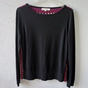 LOFT Black Top with Red Grid Accents